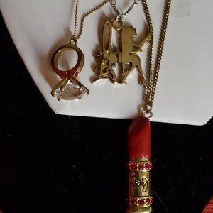Betsey Johnson Vintage Vanity Lipstick, Diamond Ring , Marylin Necklace.